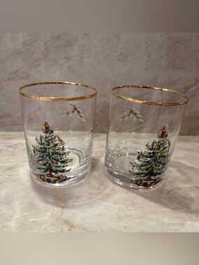 Spode Christmas Tree Gold Rim Drinking Cups Set of 2 Holiday